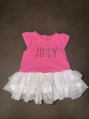 Juicy Couture Hot Pink White Tulle Skirt Baby Dress with Rainbow Rhinestones